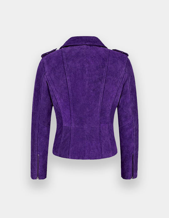 New Women's Biker Suede Leather Jacket Olive Suede Classic Fashion Casual Jacket, Chaqueta de ante en marrón oscuro.